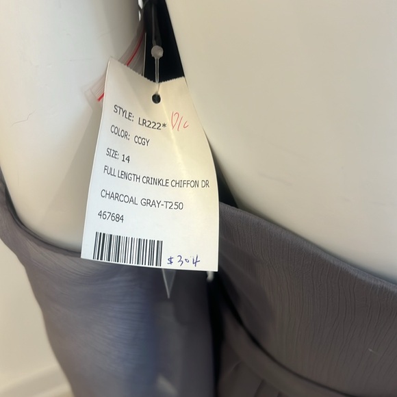 NWT SAMPLE LELA ROSE LR222 size 14 Gray Crinkle Chiffon PRISTINE - Picture 6 of 9